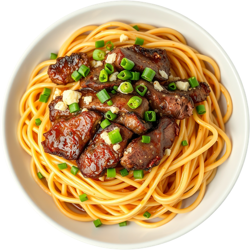 Garlic Noodles with Steak dish