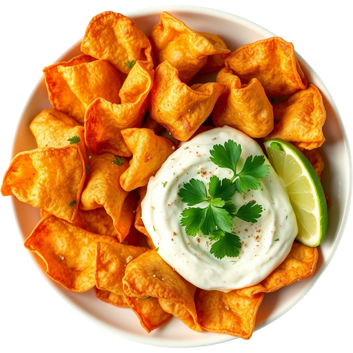 Wonton Chips with Cilantro Aioli dish