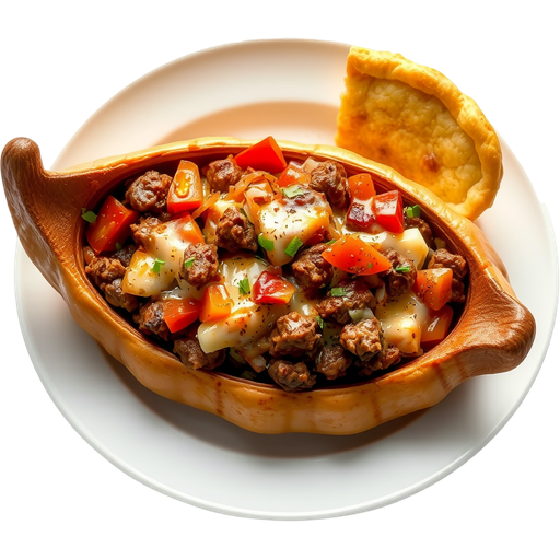 Turkish Boat with Chunky Beef and Cheese dish