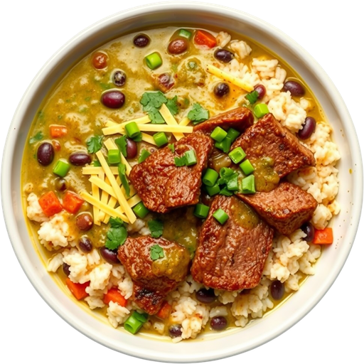 Chili Verde Bowl with Steak dish