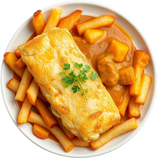 Fish and Chips with Curry dish