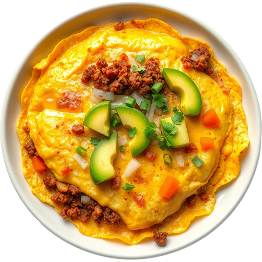 Omelette with Avocado and Ground Beef dish