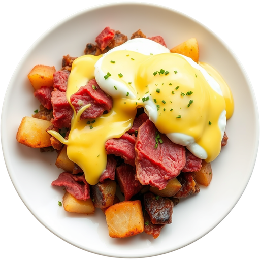 Corned Beef Hash with Egg Benedict dish