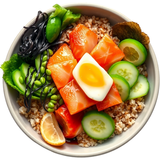 Poke Bowl with Brown Rice and Fresh Ingredients dish