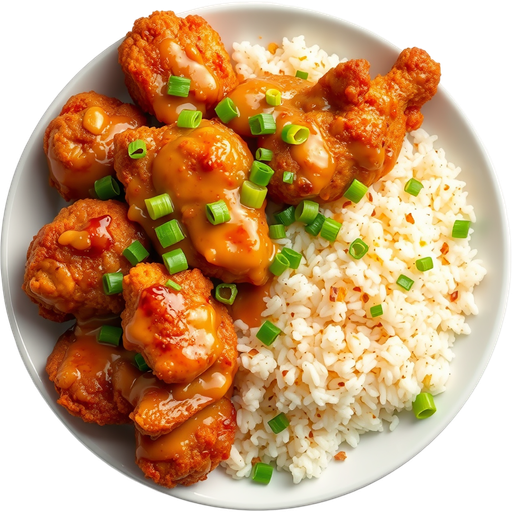 Special Fried Chicken with Garlic Butter Sauce and Rice dish