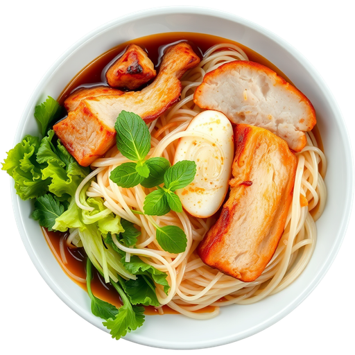 Vermicelli with Grilled Pork and Egg Roll dish