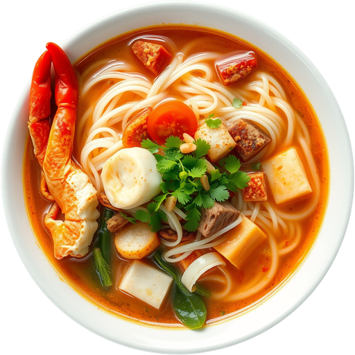 Bun Rieu (Crab and Tomato Vermicelli Soup) dish