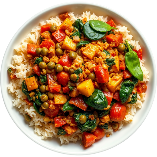 Jollof Rice with Plantains & Spinach Stew dish