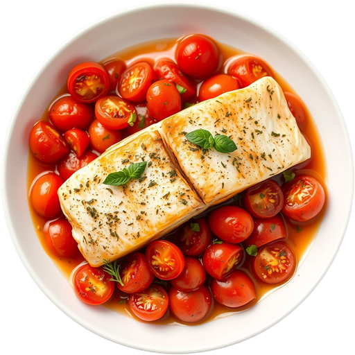 Tomato Poached Organic Salmon dish