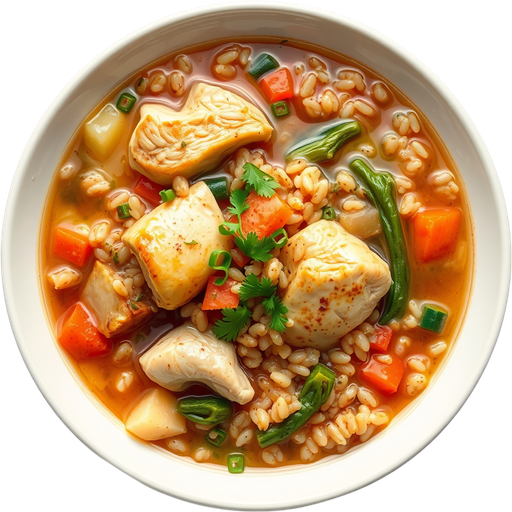 Chicken, Vegetable and Brown Rice Soup dish