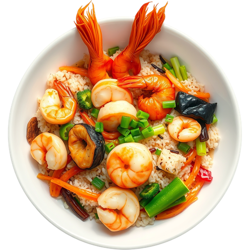 Seafood and Veggie Rice Bowl dish