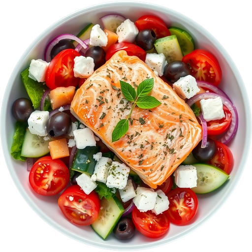 Greek Salad with Salmon dish