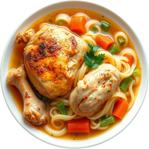 Roasted Chicken with Egg Noodles Soup dish