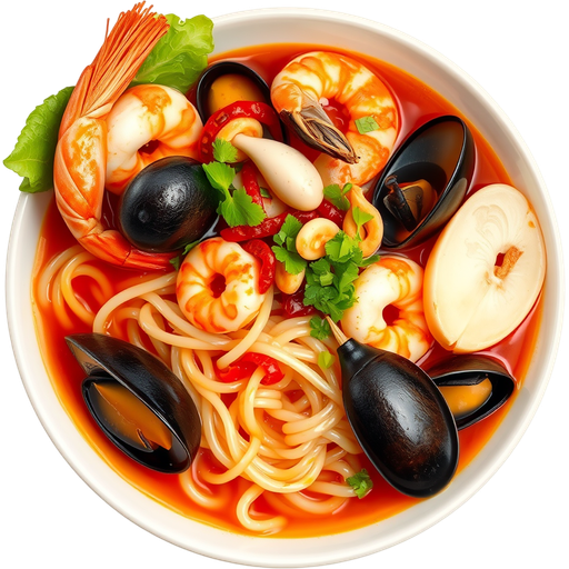Jjampong Spicy Seafood Noodle Soup dish