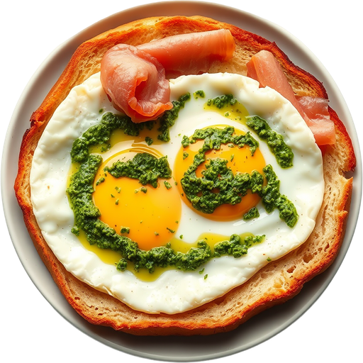 Ham and Egg with Pesto dish